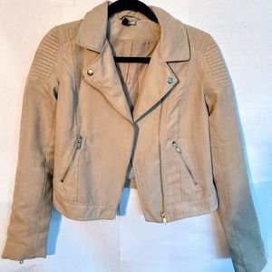 H&M cream moto jacket with silver hardware